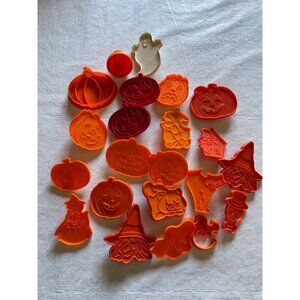 Vintage Halloween Cookie Cutter Set Orange Pumpkins Cat Witch
